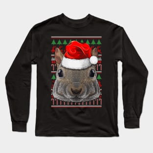 Christmas Squirrel Santa Hat Cute Animal Ugly Xmas Long Sleeve T-Shirt